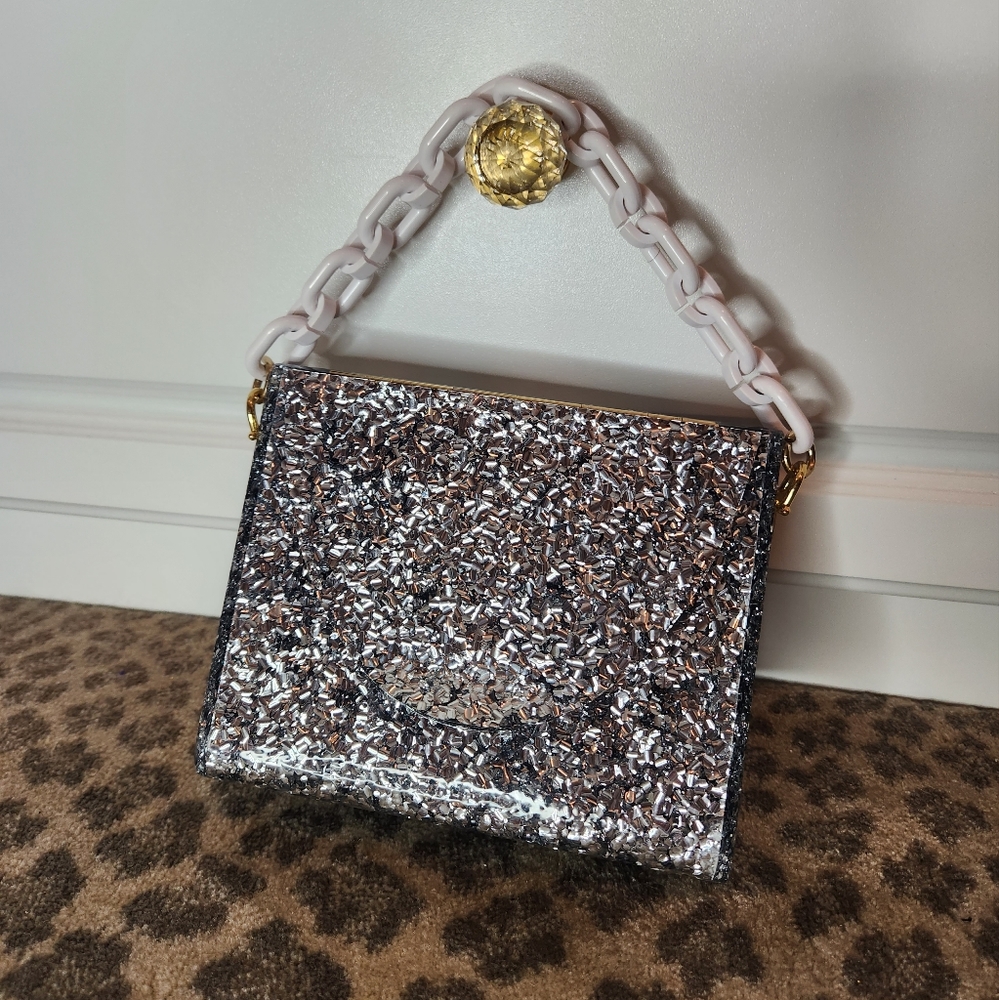Edie Parker Triangle bag in Silver Confetti